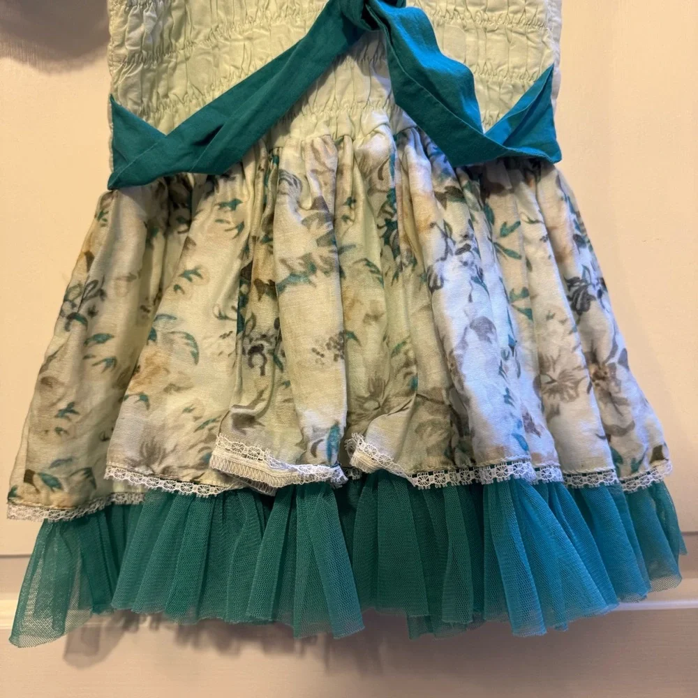Well Dressed Wolf 2T Girls Silk Blend Floral Fairy Dress Teal Bloomers, Arm Caps